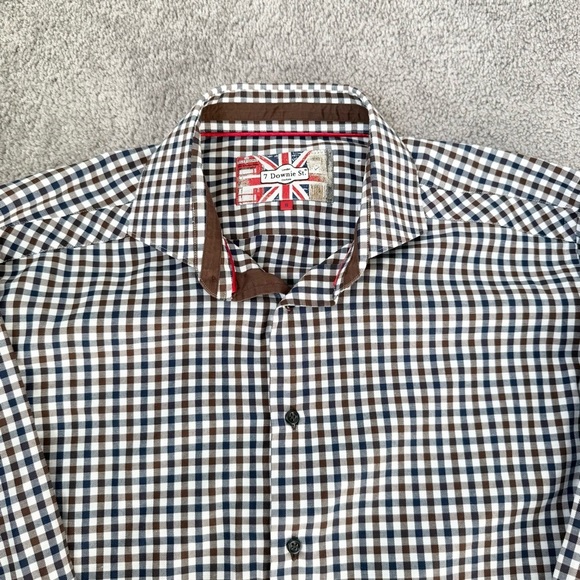 7 Downie St Plaid Brown Checkered Button Shirt - Picture 6 of 15